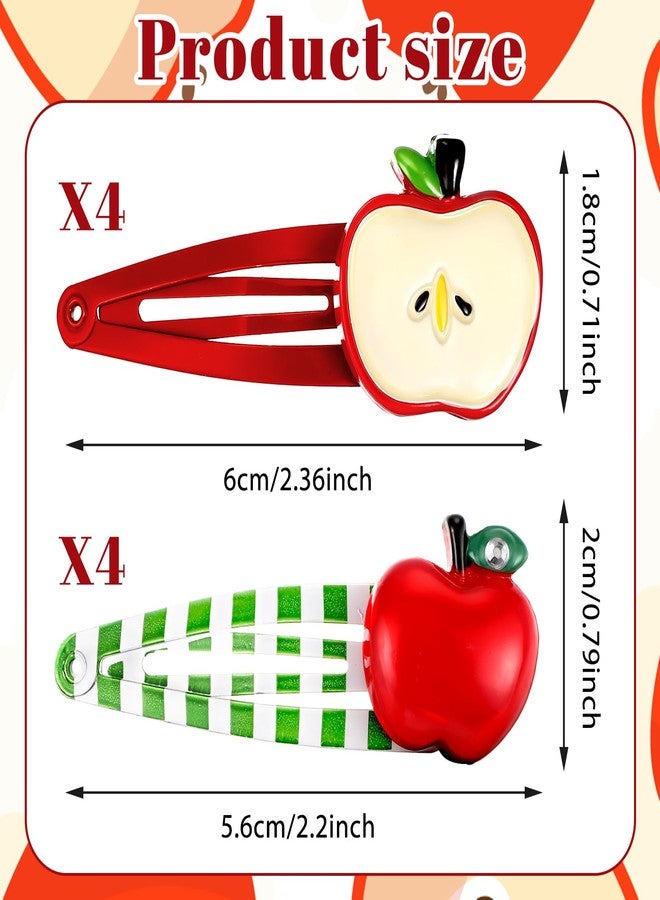 Ajcotahm 8Pcs Apple Hair Clips, Cute Fruit Hair Barrettes Kawaii Decorative Hair Accessories for Women Girls (Red and Green) - Image 2